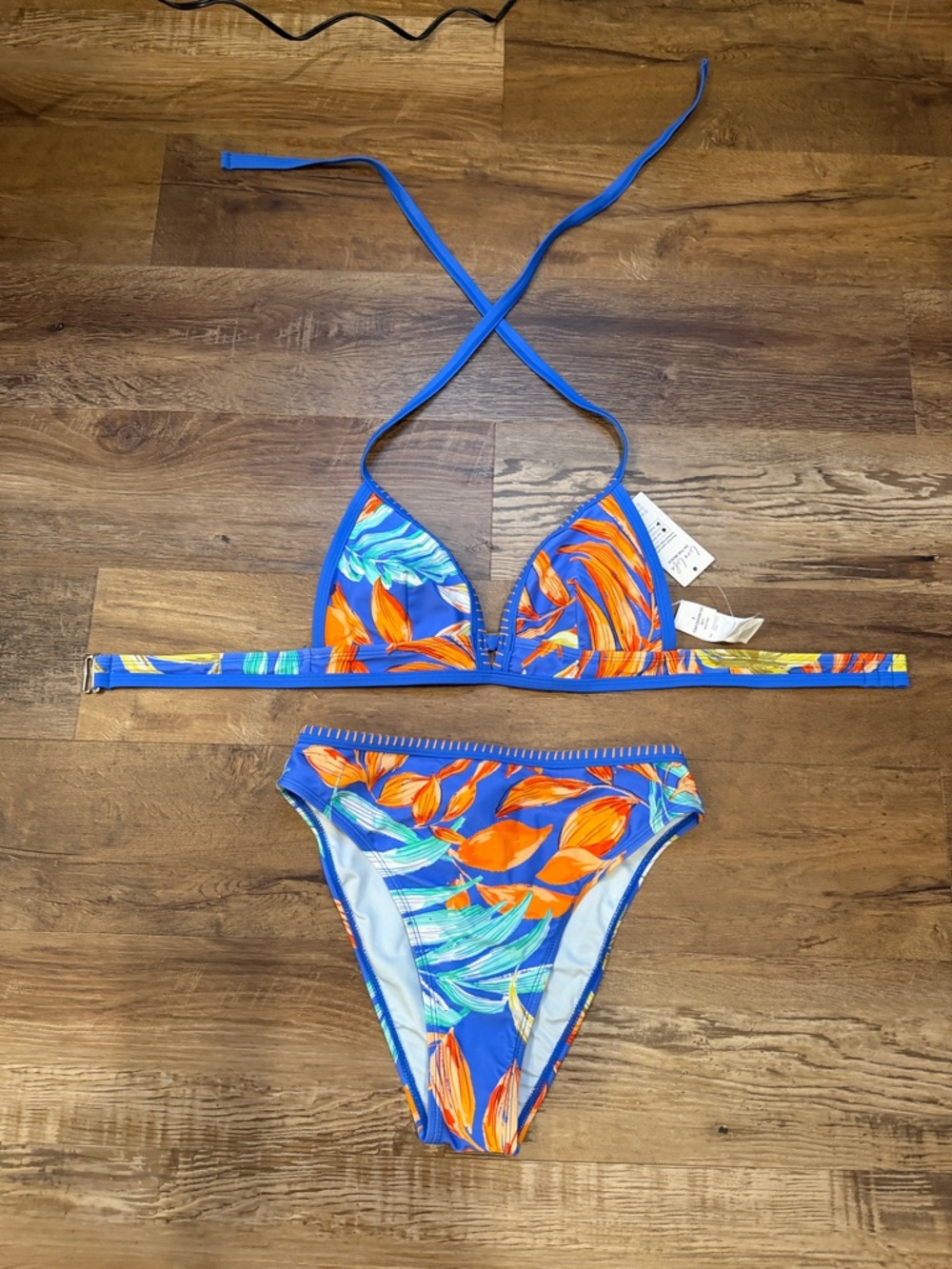 Cupshe Blue & Orange Tropical Floral Triangle Bikini